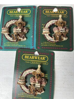 Boyds Bears Bailey Happy Happy Birthday Pin Brooch Lot of 3 NOS #26117